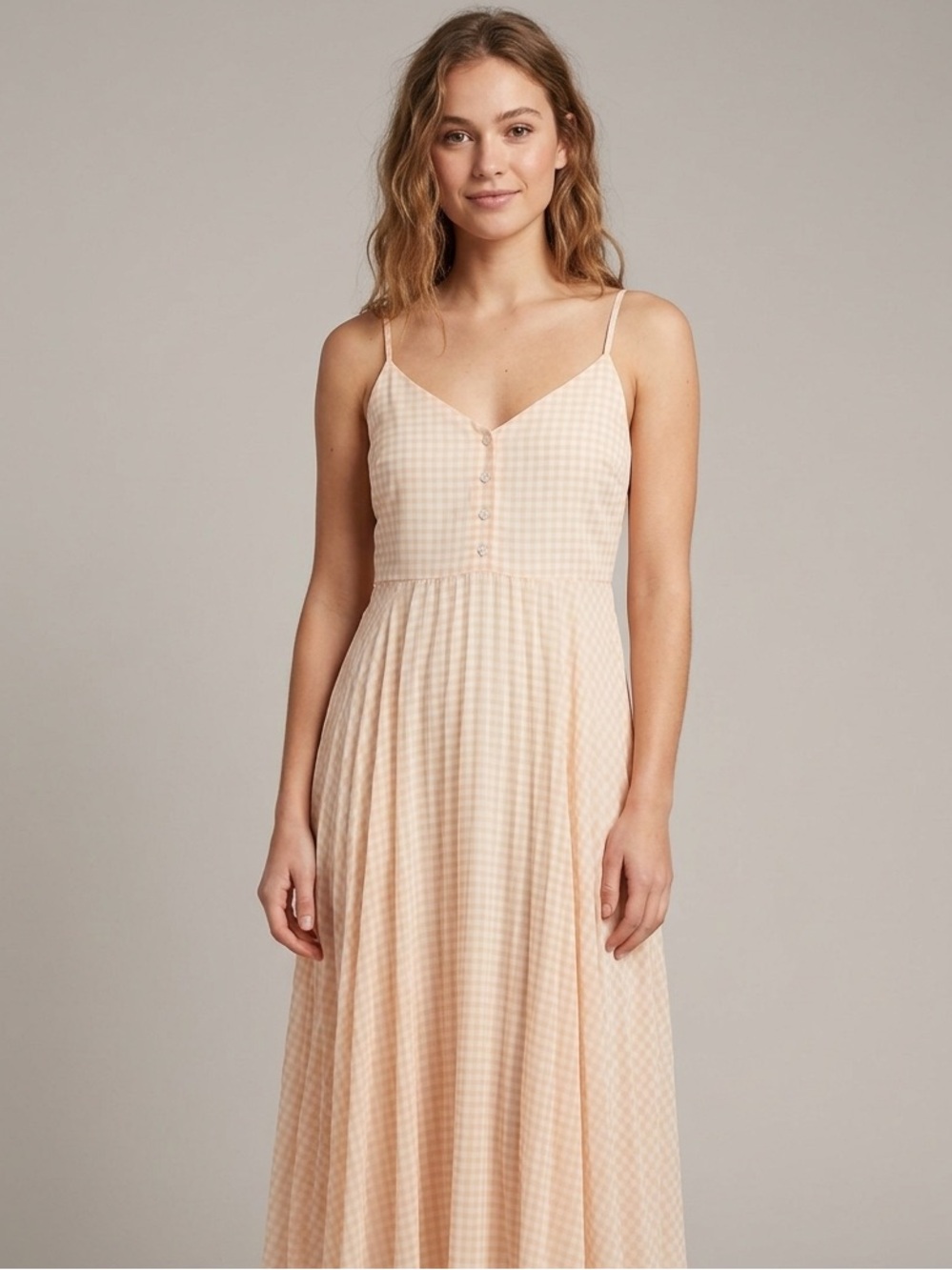 Modcloth Gingham Midi Dress with‎ Spaghetti Straps